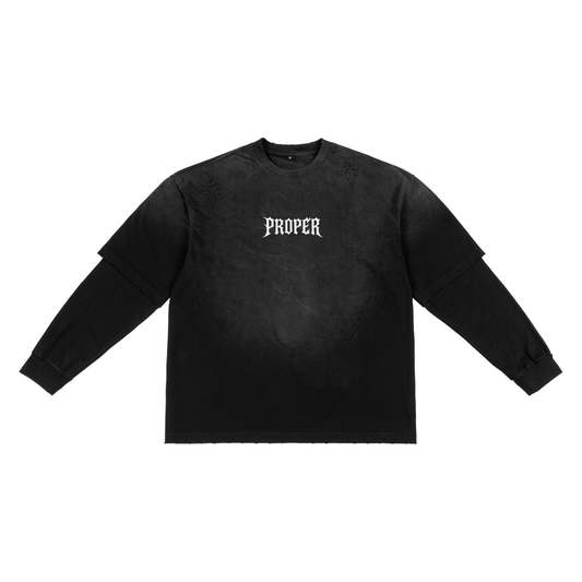Proper Emoto Co Sunfade Hand-Frayed Long Sleeve Tee